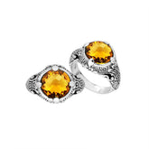 Sterling Silver vintage-inspired Citrine Quartz ring with elegant Balinese handcrafted detailing.